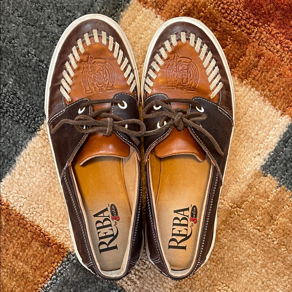 Reba by Justin Atoka Women’s Two-Tone Brown Leather Loafers Boat Shoes - Picture 5 of 16